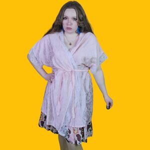 Vintage Sleepworks Baby Pink Robe with Lace Trim